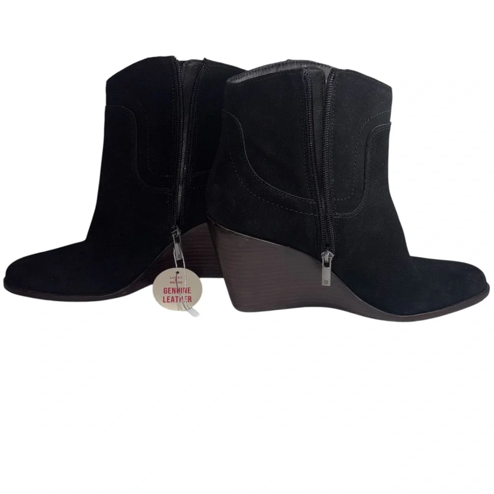 Lucky Brand Black Suede Leather Ankle Boot Wedge Heel Women’s 9.5 Style Wadier